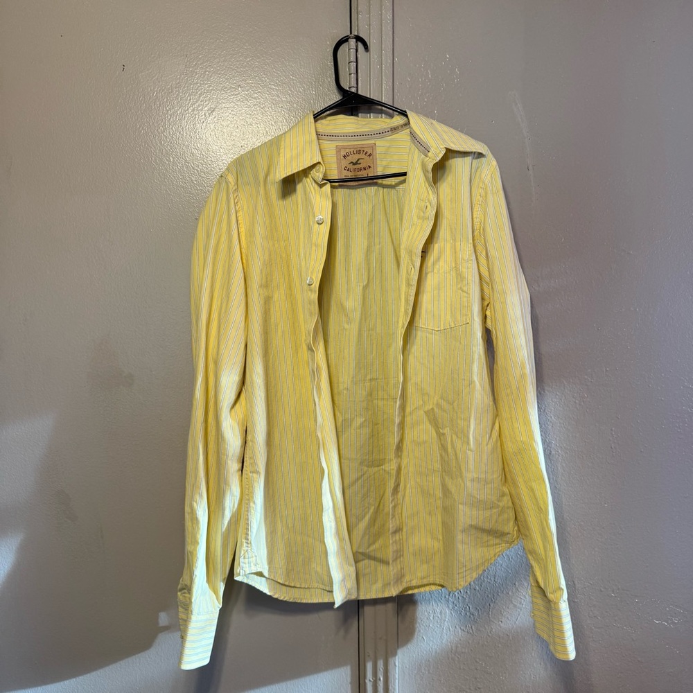 Hollister Yellow Striped Men's‎ Shirt L Y2K Style
